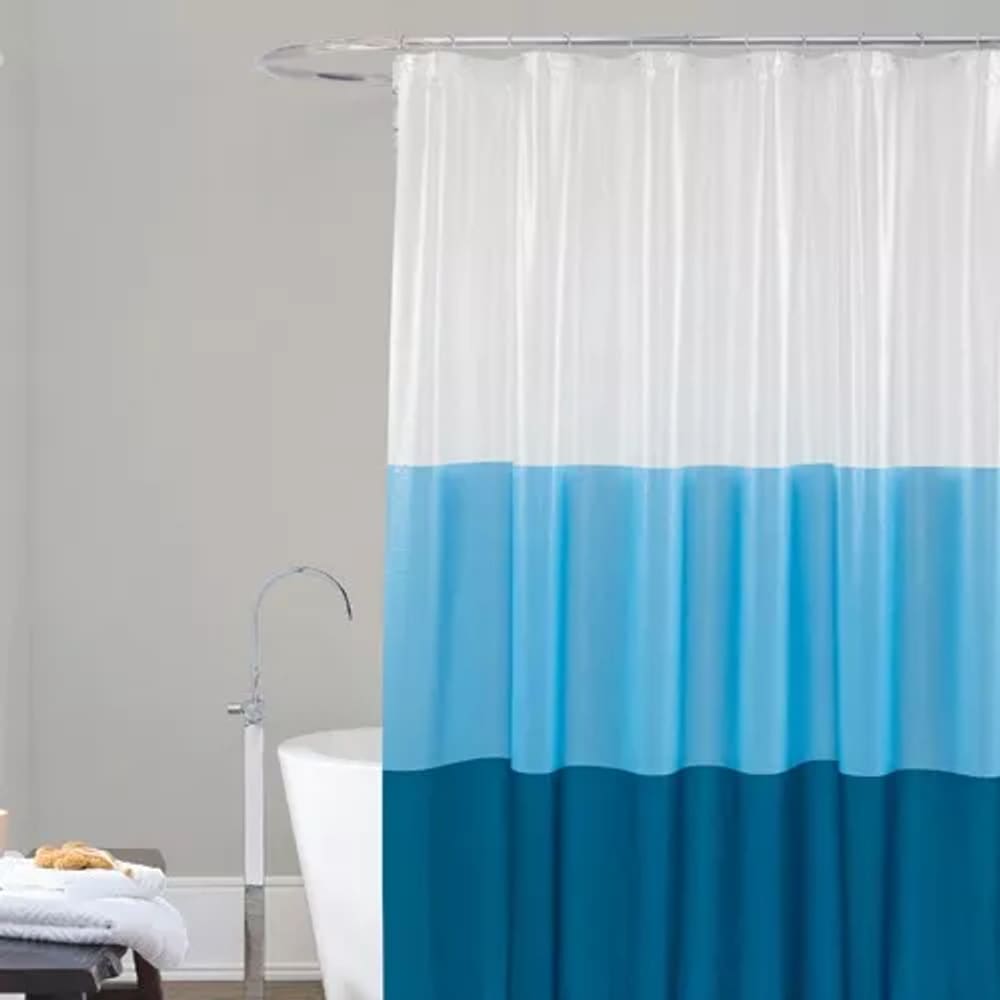 Cortina Para Box Banheiro PVC Antimofo 198x180cm - Faixas Azuis