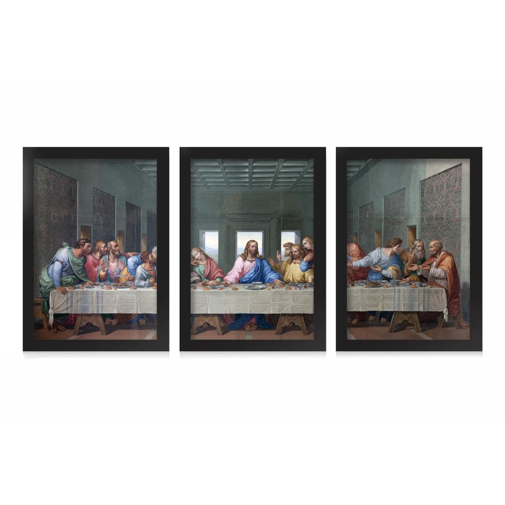 Kit 3 Quadros Decorativos Com Moldura Jesus Fé Santa Ceia