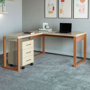 Mesa Escrivaninha Industrial 100% Mdf Off White/Freijó F22 - Pradel