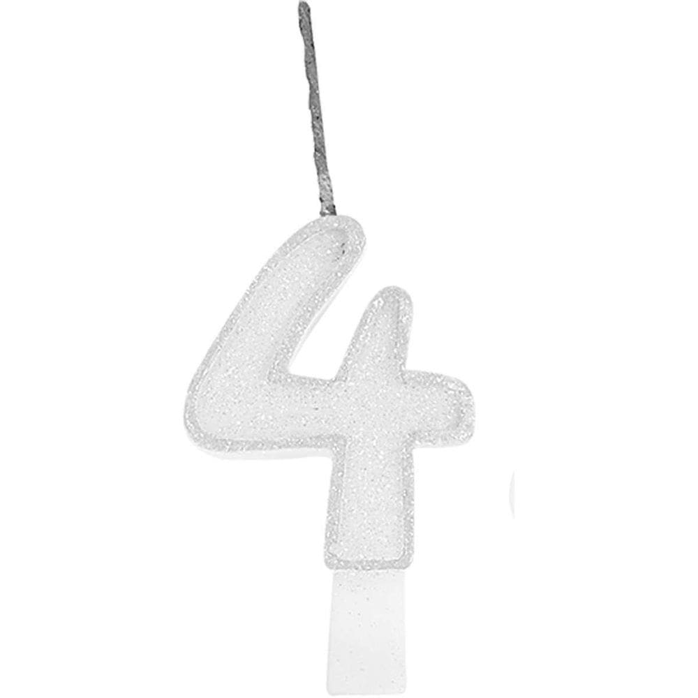 Vela Para Aniversario N.04 Glitter Branca