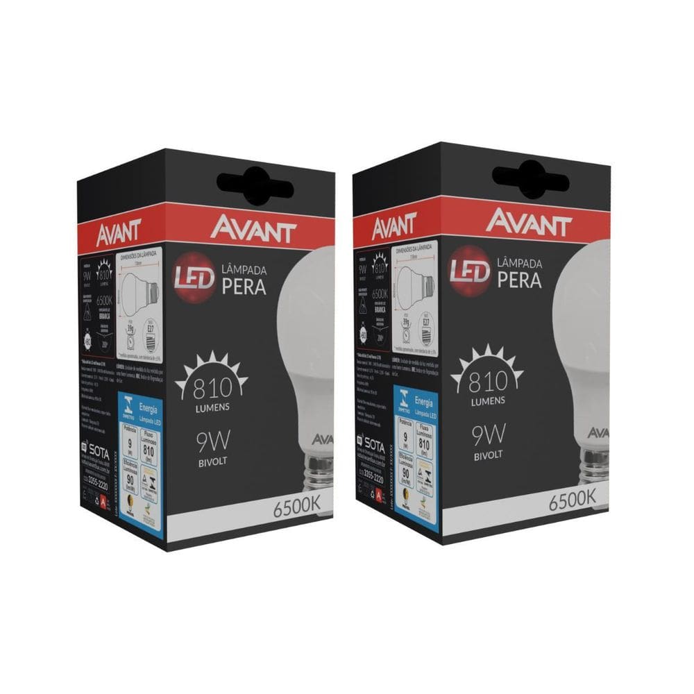 Lâmpada Led Avant Pera 9w E27 6500k - Kit 2 Unidades
