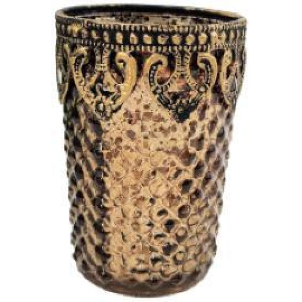 Vasinho Castiçal Marrom 10X7Cm Porta Vela Vaso Decoração