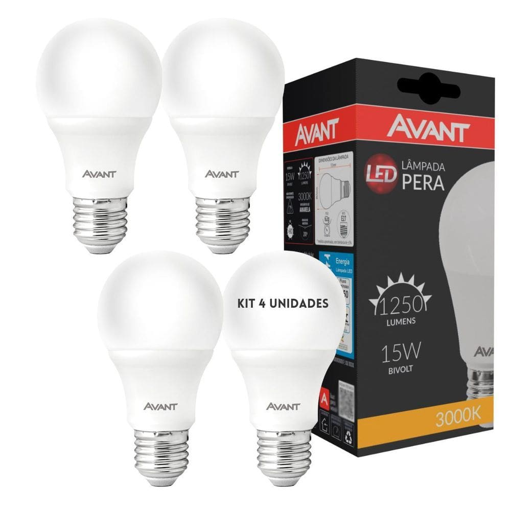 Kit 4 Lâmpada Led 15w Soquete E27 6500k Branca Fria Avant