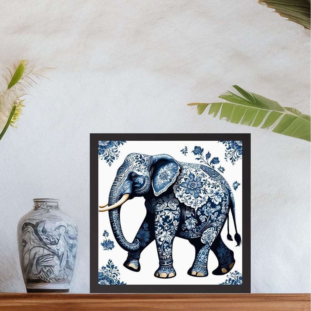 Quadro Elefante Estilo Azulejo Português - 33X33Cm