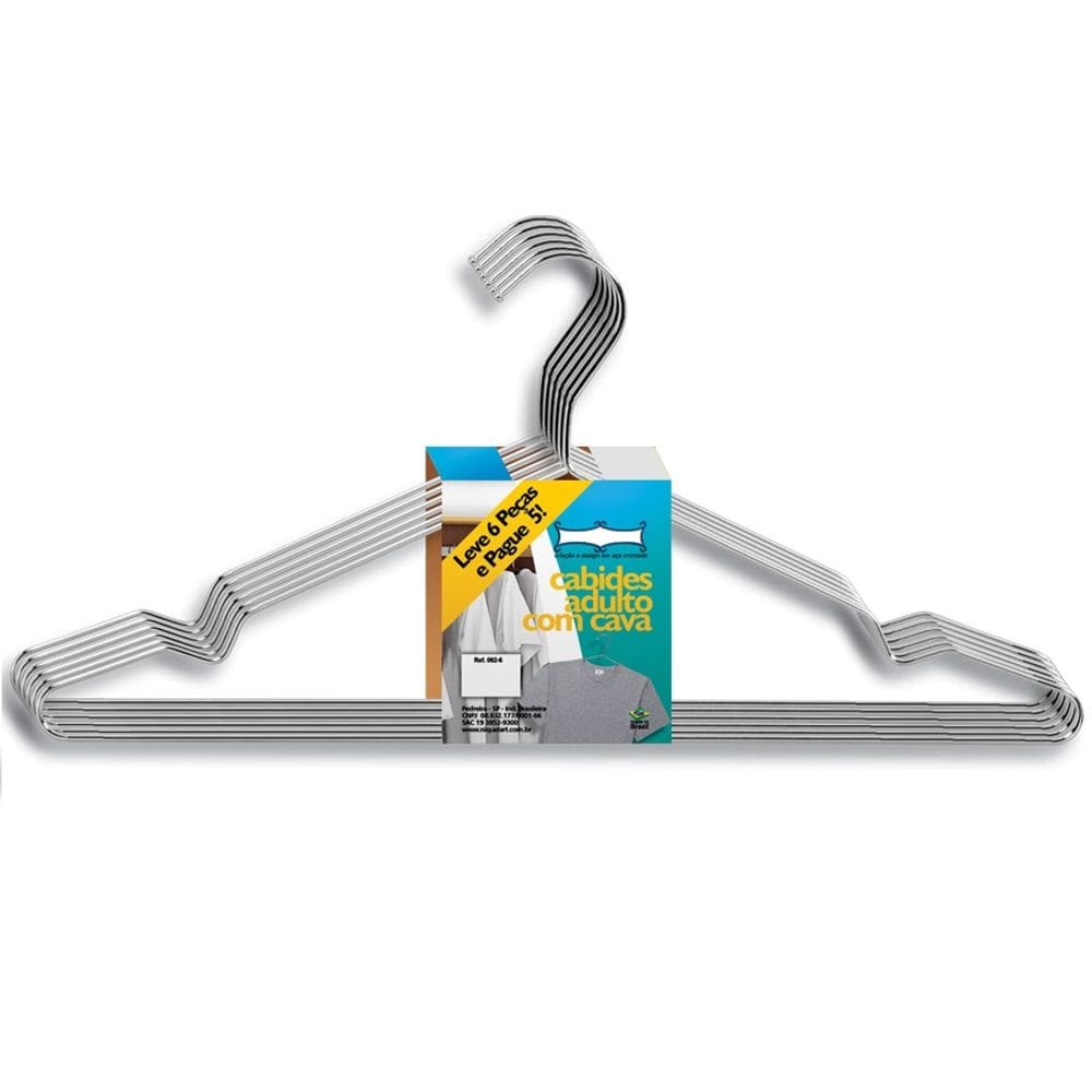 Cabide com Cava Adulto, Kit com 06 Peças