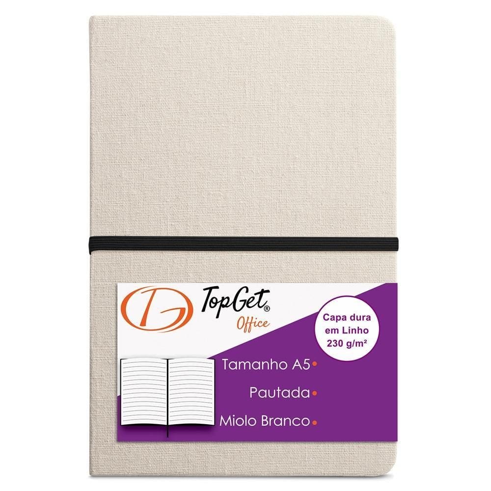 Caderneta Linen 14X21Cm 96 Fls Pautadas - Bege E Preto