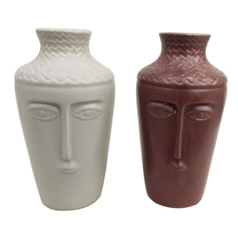 Jogo De 2 Floreiros De Cerâmica Branco/Vermelho 11X21Cm