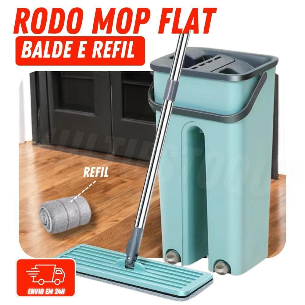 Rodo Profissional Flat Mop Com Balde Lava E Seca + 2 Refil