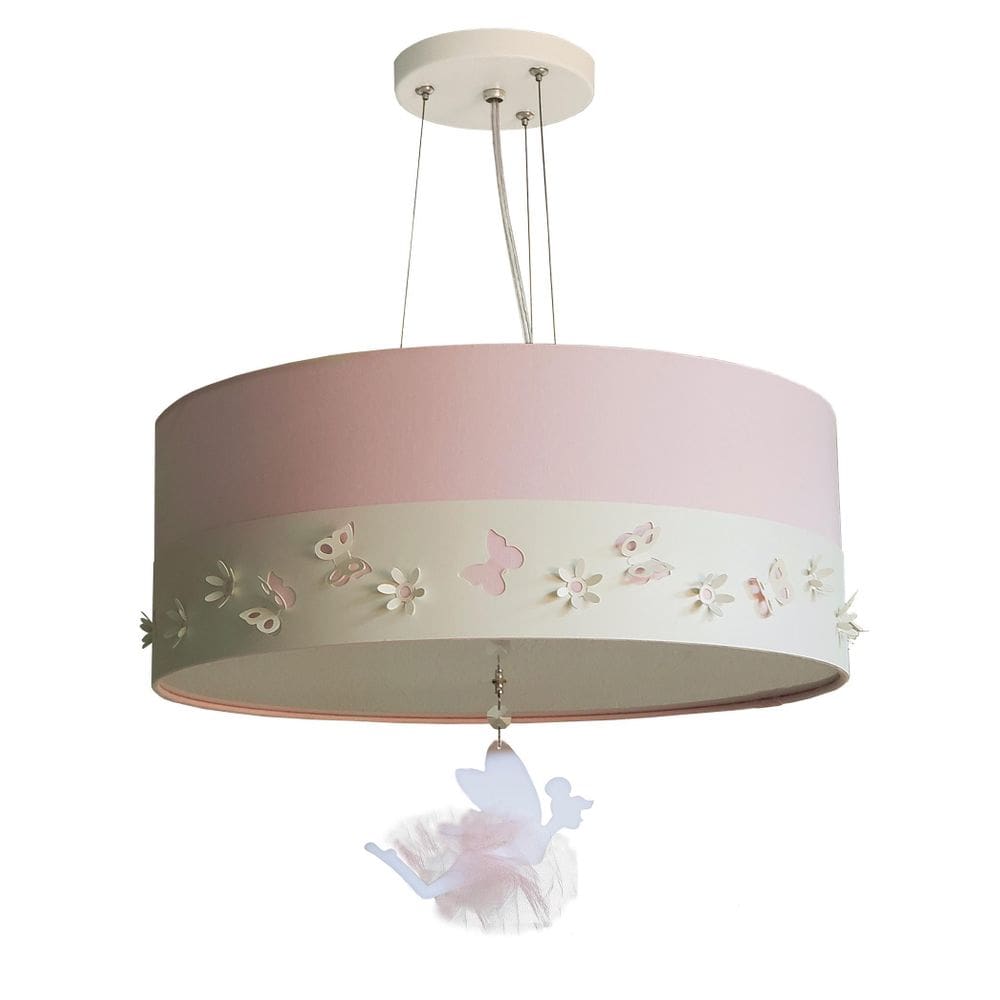 Lustre Pendente Infantil Fadas Cúpula Rosa 50X15 3E27