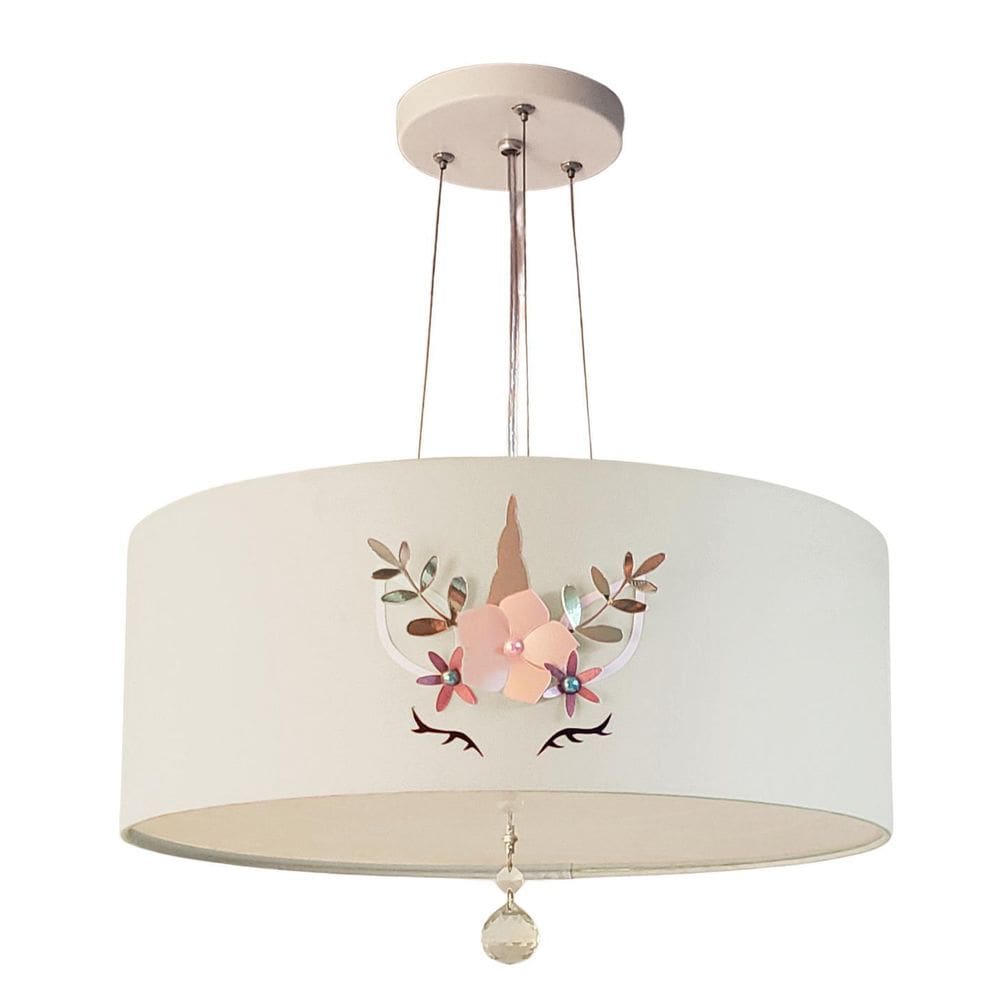 Lustre Pendente Infantil Unicórnio Cúpula Branco 50X15 3E27