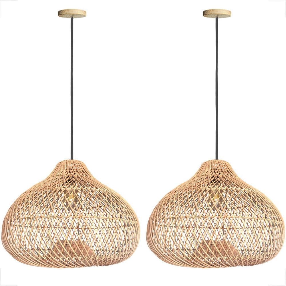 Kit 2 Pendente Fibra Natural Rattan Boho Gota Bali Nat76