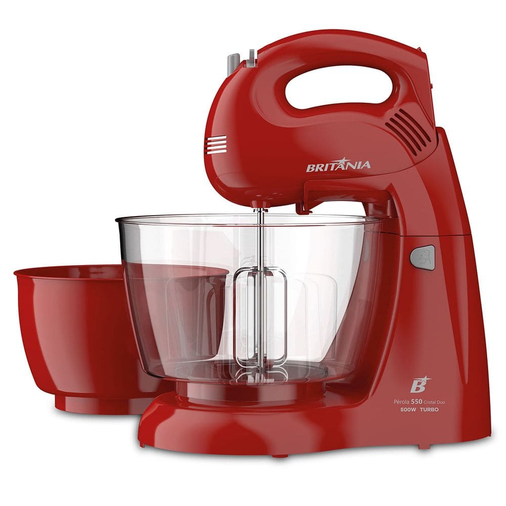 Batedeira Britânia Perola 550 Cristal Duo Turbo 2 Tigelas 500W Vermelha 127V