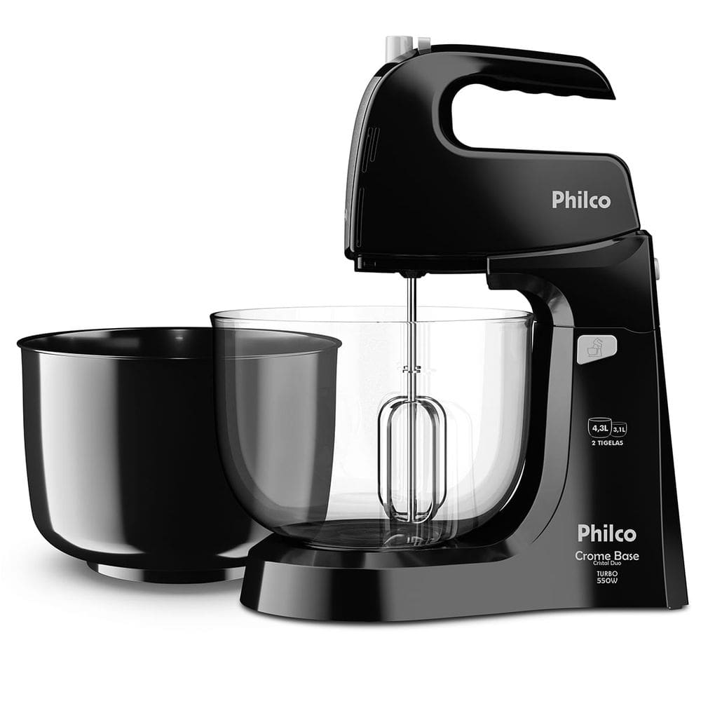 Batedeira Philco Crome Base Cristal Duo Turbo Preta 550W 127V