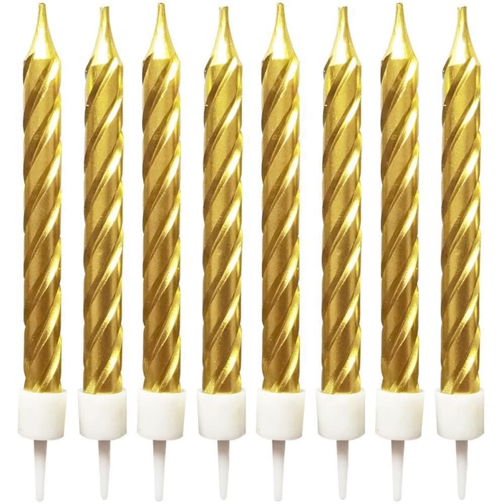 Vela Para Aniversario Espiral Metalizada Dourada 8 Cm