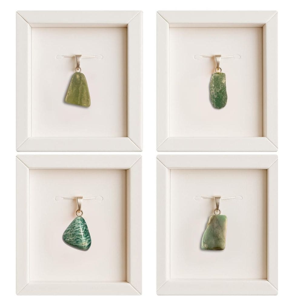 Kit 4 Pingentes Prata: Jade, Quartzo, Amazonita, Esmeralda