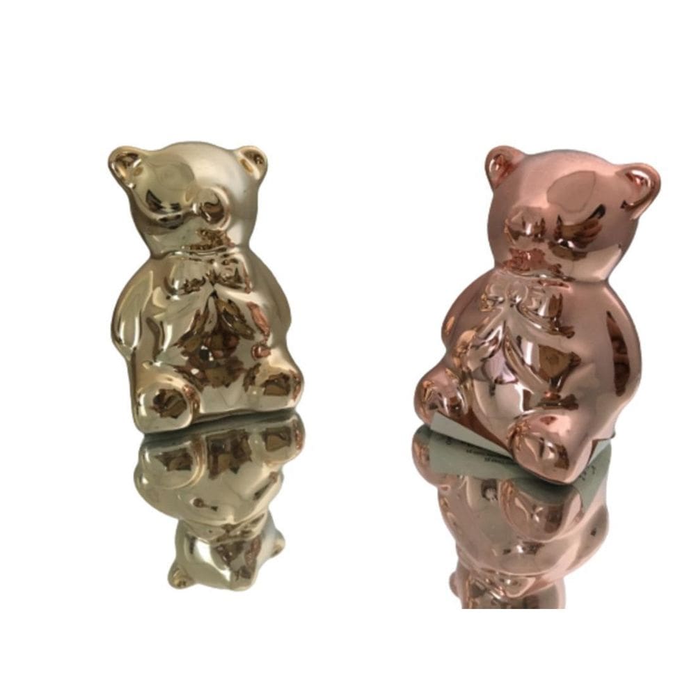 Enfeite Decorativo Casal Ursos Cerâmica Rosé E Gold 6X4,5Cm