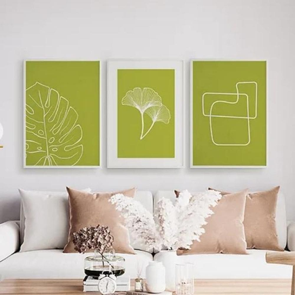 Kit 3 Quadros Minimalistas Verde 33X24Cm - Com Vidro Branca