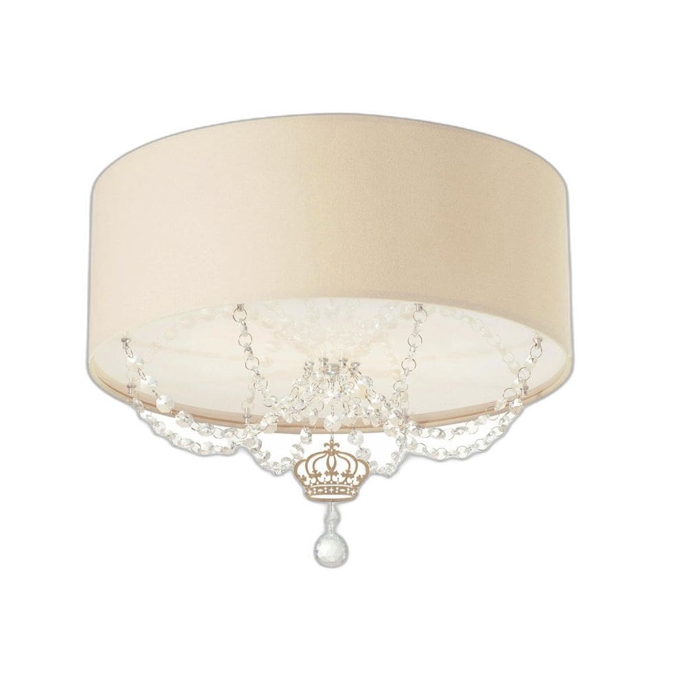 Plafon Coroa Com Cristal 50Cm De Diâmetro Cáqui