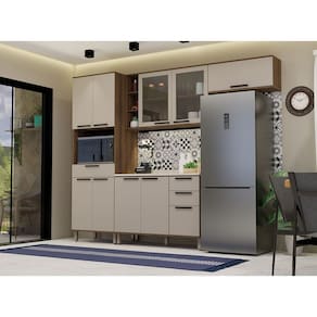 Cozinha Compacta 4 Peças com Espaço para Microondas Vidro e Tampo Luna Luciane Móveis