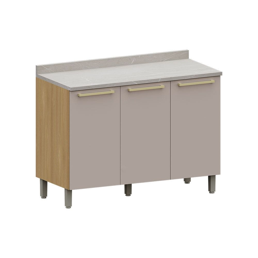 Balcão de Cozinha para Pia 120cm 2 Portas e 3 Gavetas Com Tampo Elegance Luciane Móveis