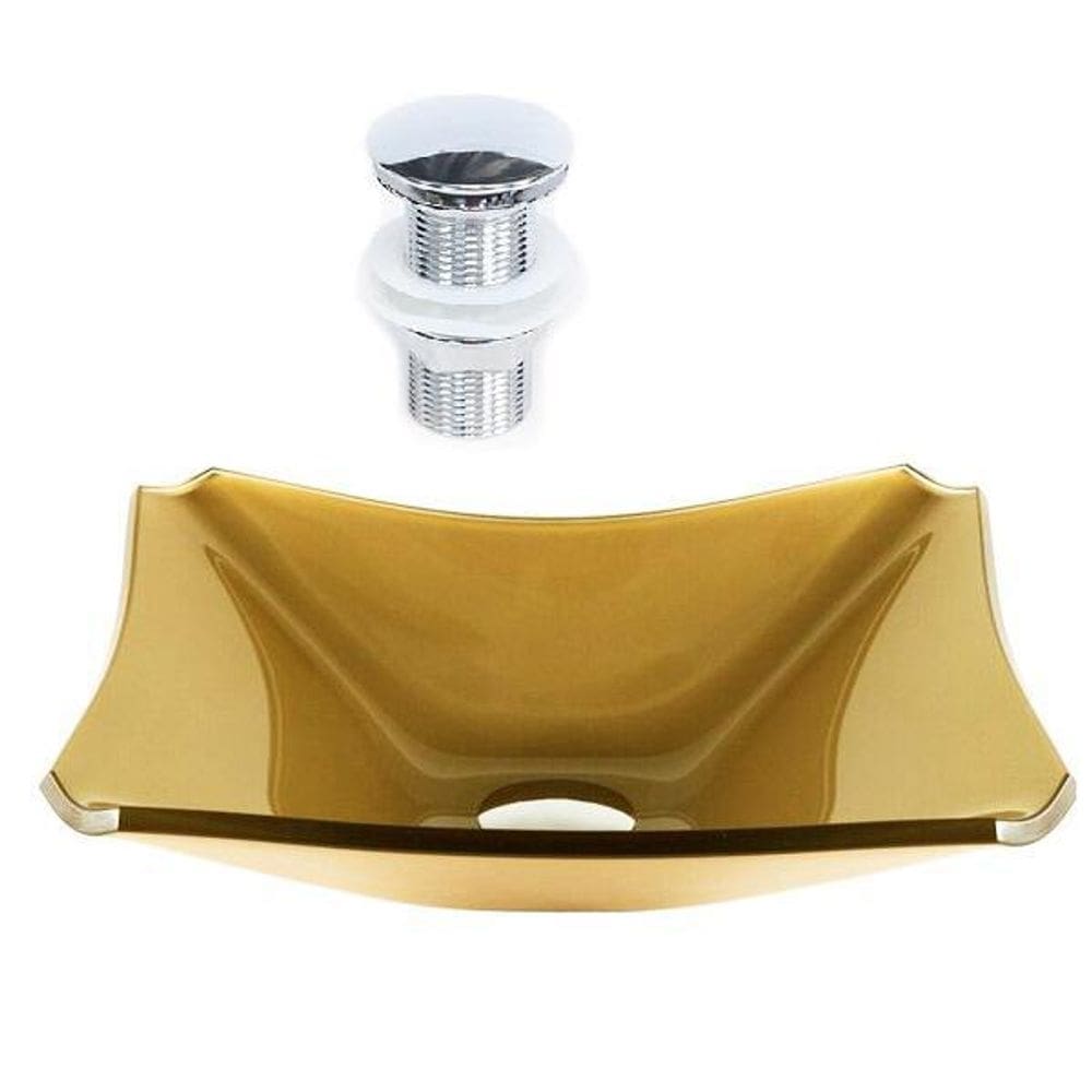 Cuba Retangular Chanfrada 39Cm Dourado Real +Válvula