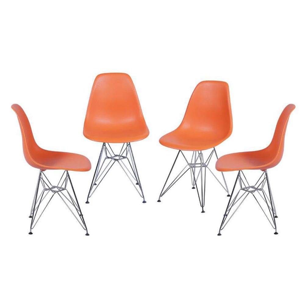 Kit 4 Cadeiras Boxbit Dkr Eames Base Cromada Laranja