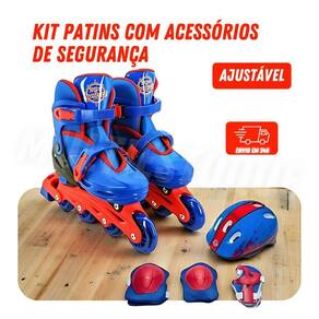 Kit Patins Azul Com Acessórios De Segurança - Tam. 30-33