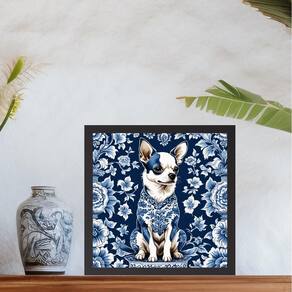 Quadro Cão Chihuahua Estilo Azulejo Português - 33X33Cm