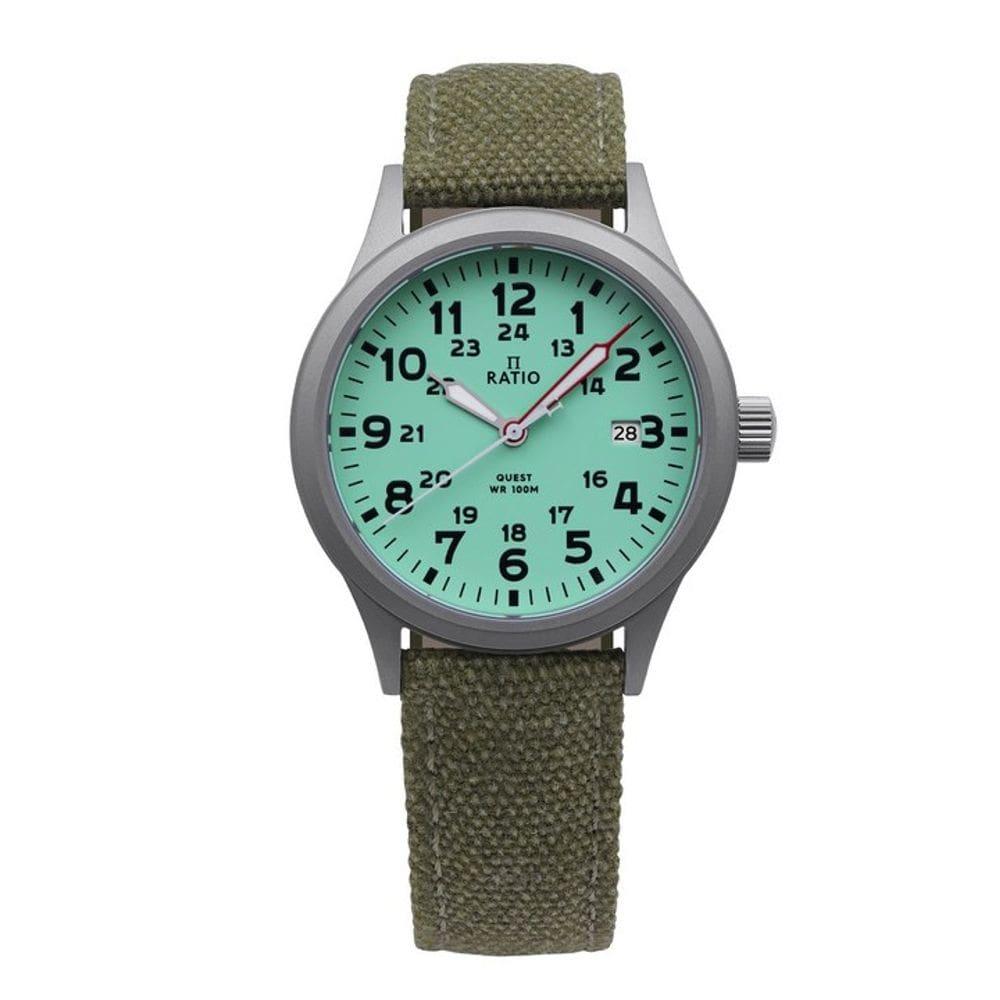 Relógio RATIO Quest RTQ021 para homens, mostrador verde, resistente à água de 100 m
