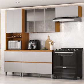 Cozinha Completa Modulada 4 Peças 100% Mdf Lumina Itatiaia Cinamomo/Cinza
