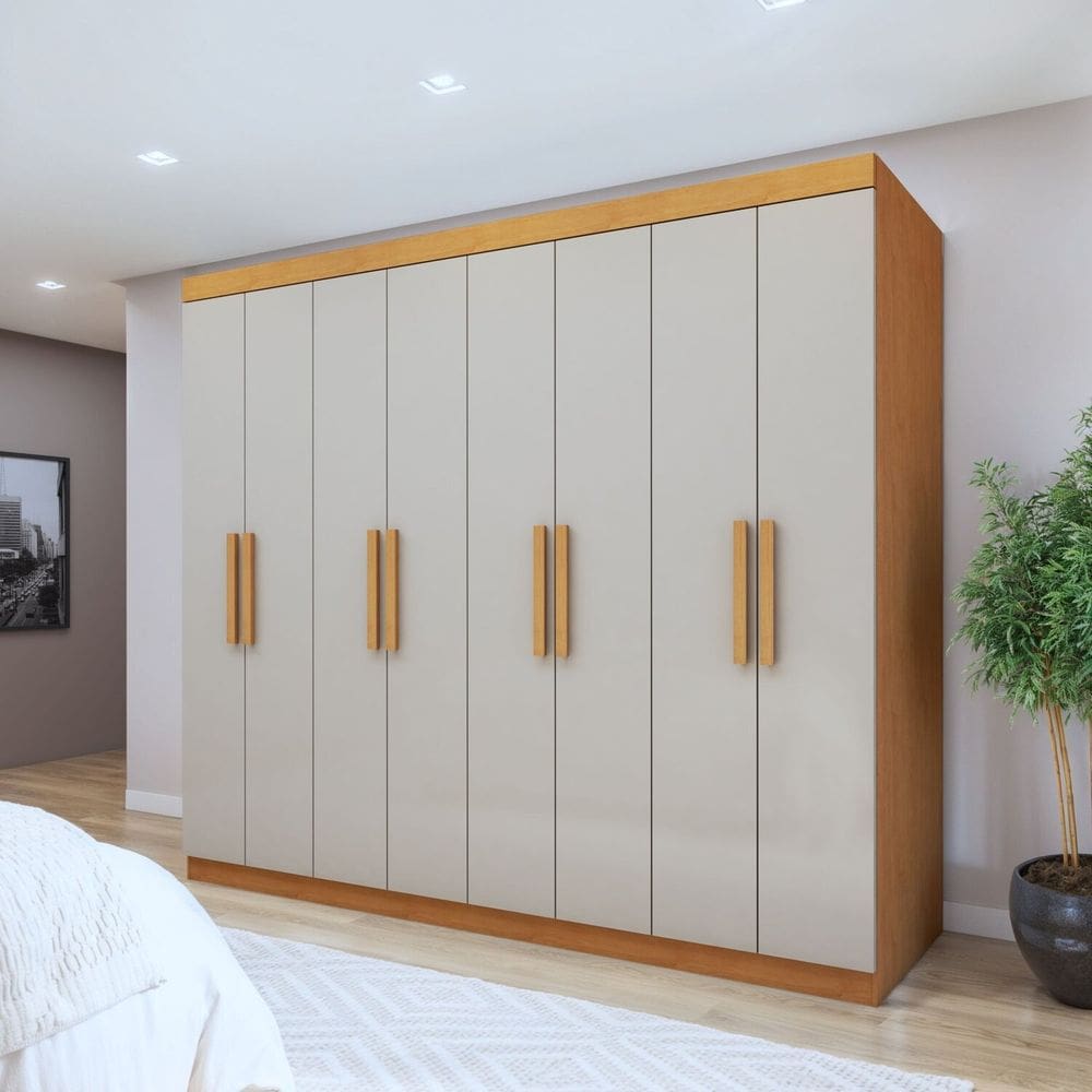 Guarda-roupa 8 Portas 4 Gavetas Andara Soft Amêndoa Clean/Off White