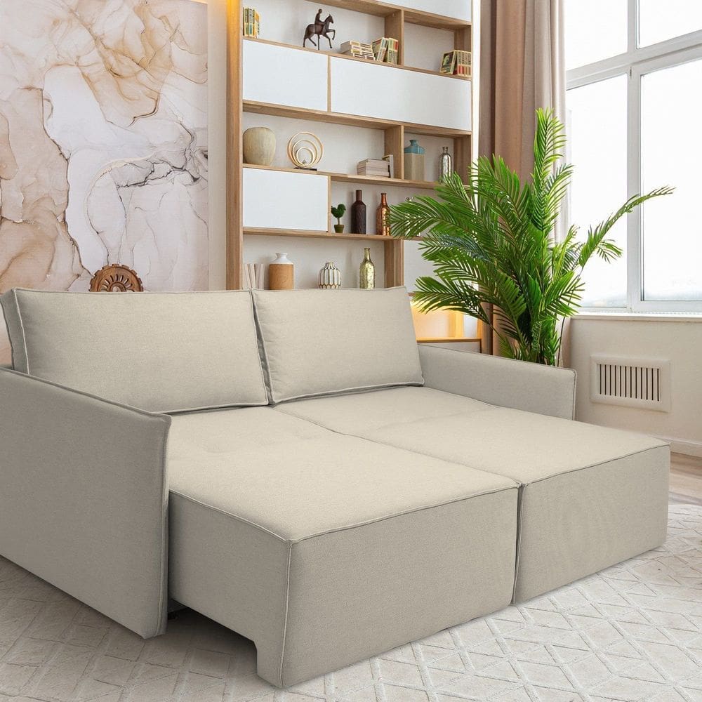 Sofá para Sala de Estar Retrátil 198cm X 85cm Tecido Safira 02 Paris Off White