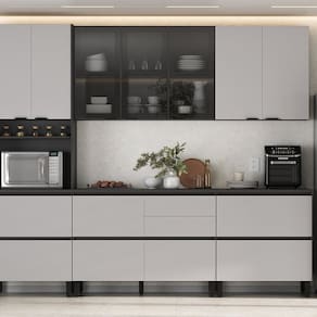 Cozinha Completa Modulada 5 Peças 100% Mdf Lumina Itatiaia Grafite/Cinza