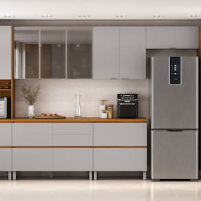 Cozinha Completa Modulada 7 Peças 100% Mdf Lumina Itatiaia Cinamomo/Cinza