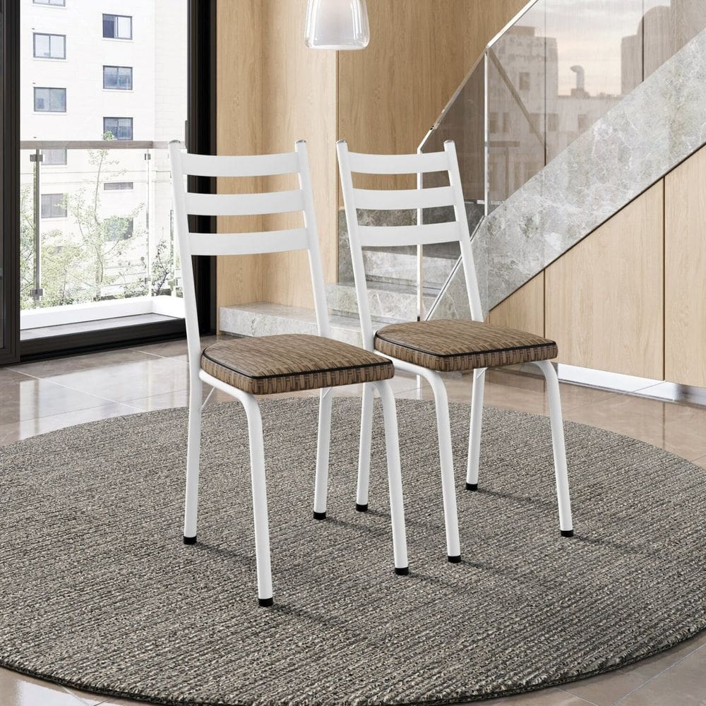 Conjunto com 2 Cadeiras para Cozinha Europa Branco/ Rattan