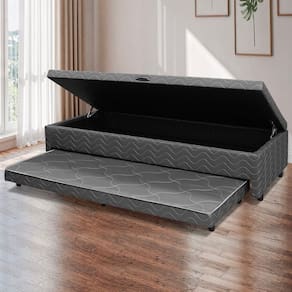 Base Box Solteiro Baú com Cama Auxiliar 46cm X 188cm Imperatriz Cinza