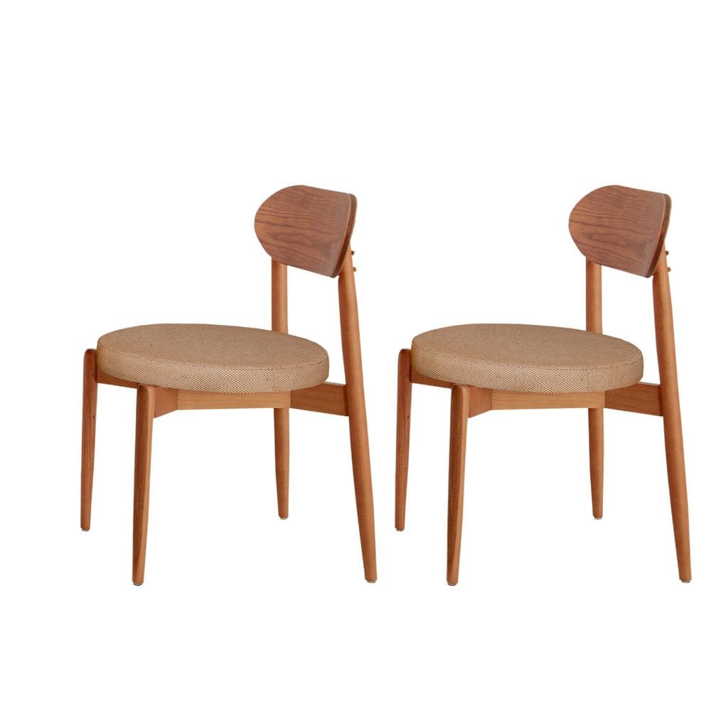 Conjunto com 2 Cadeiras em Madeira Maciça Hope Palha / Imbuia Natural