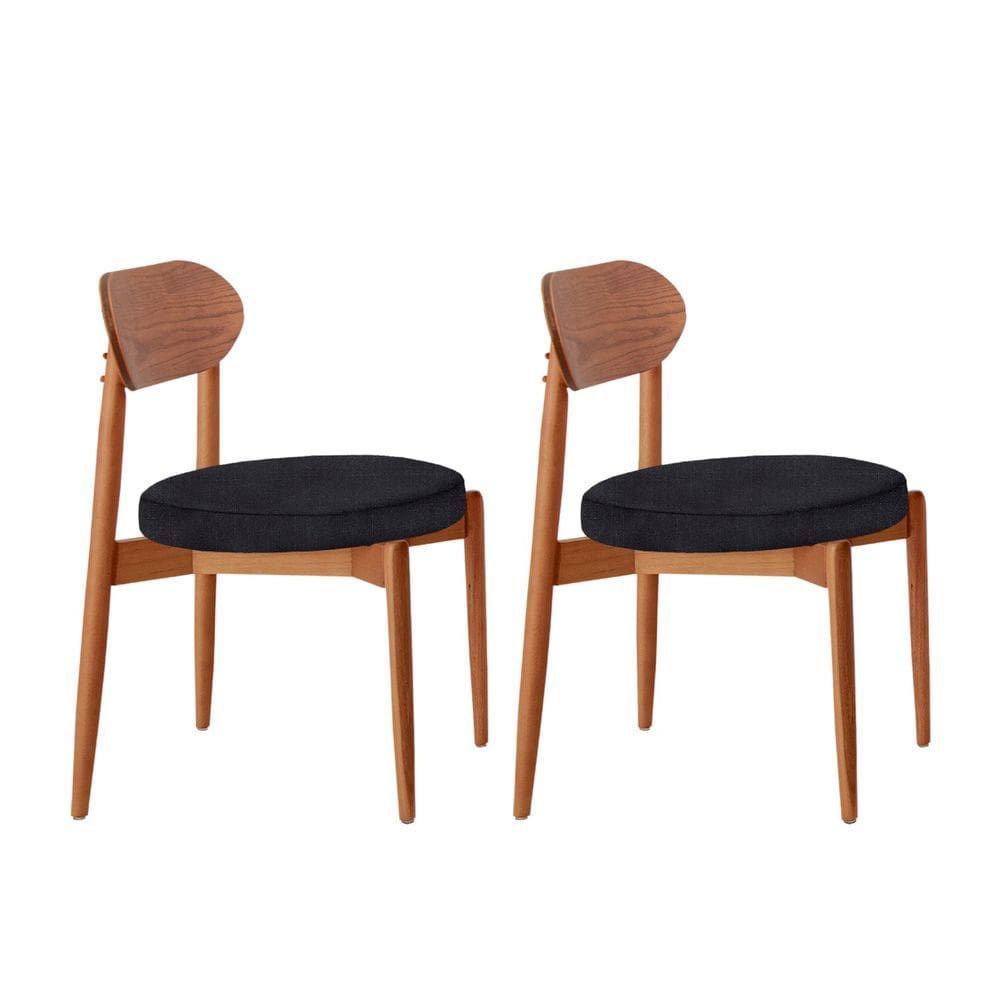 Conjunto com 2 Cadeiras em Madeira Maciça Hope Preto / Imbuia Natural