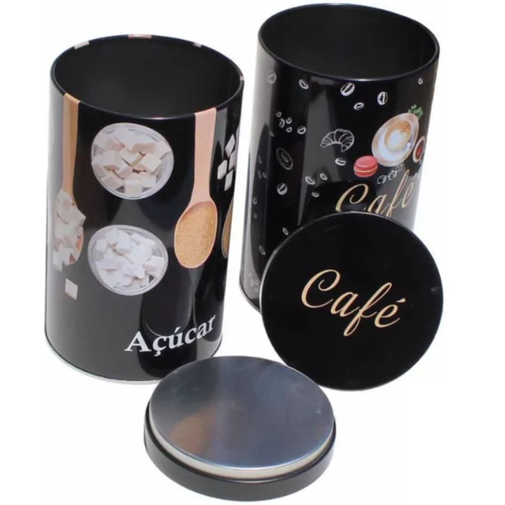 Kit 2 Latas Café Açúcar Pote Decorativo Para Mantimentos