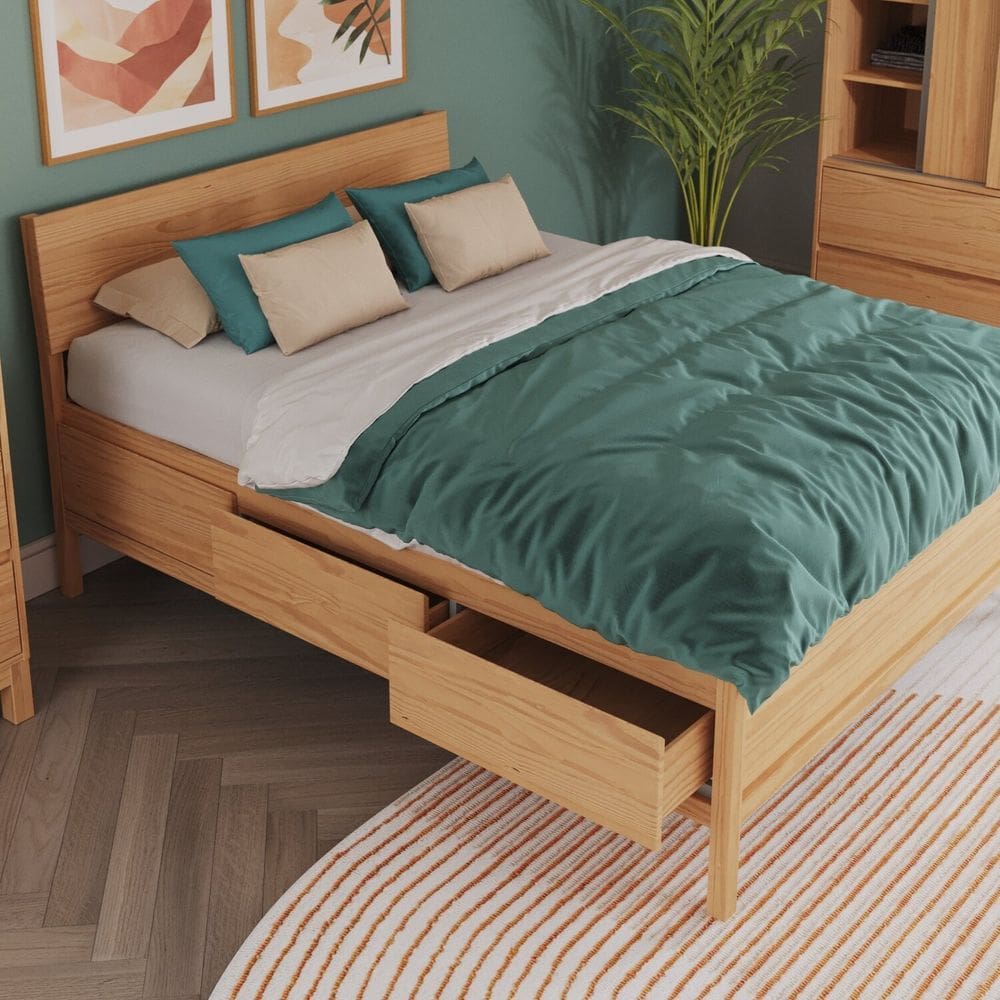 Cama em Madeira Maciça 99cm X 147cm Square Natural Pine