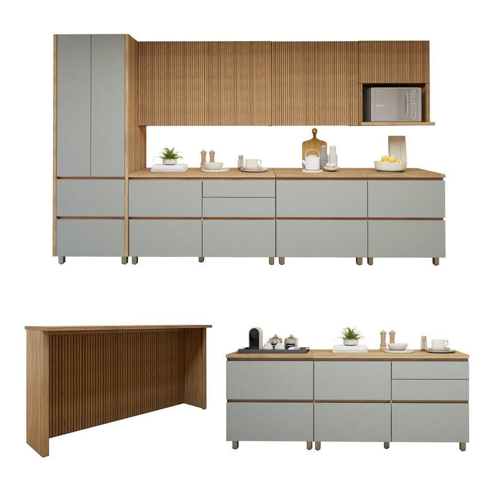 Cozinha Completa Modulada 10 Peças 14 Portas 11 Gavetas Norten Marrom/Verde