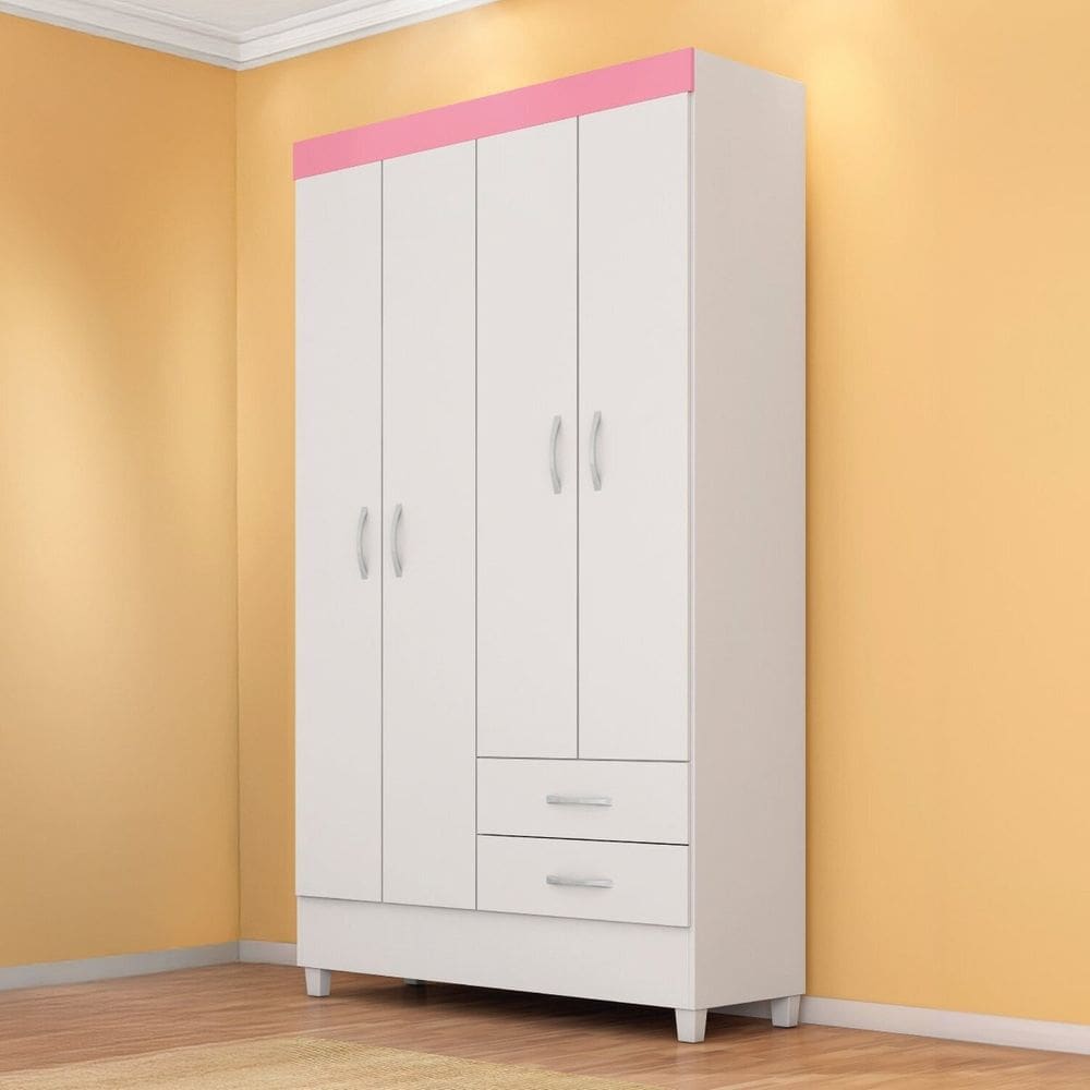 Guarda-roupa Infantil 4 Portas Doce Infância Branco/Rosa
