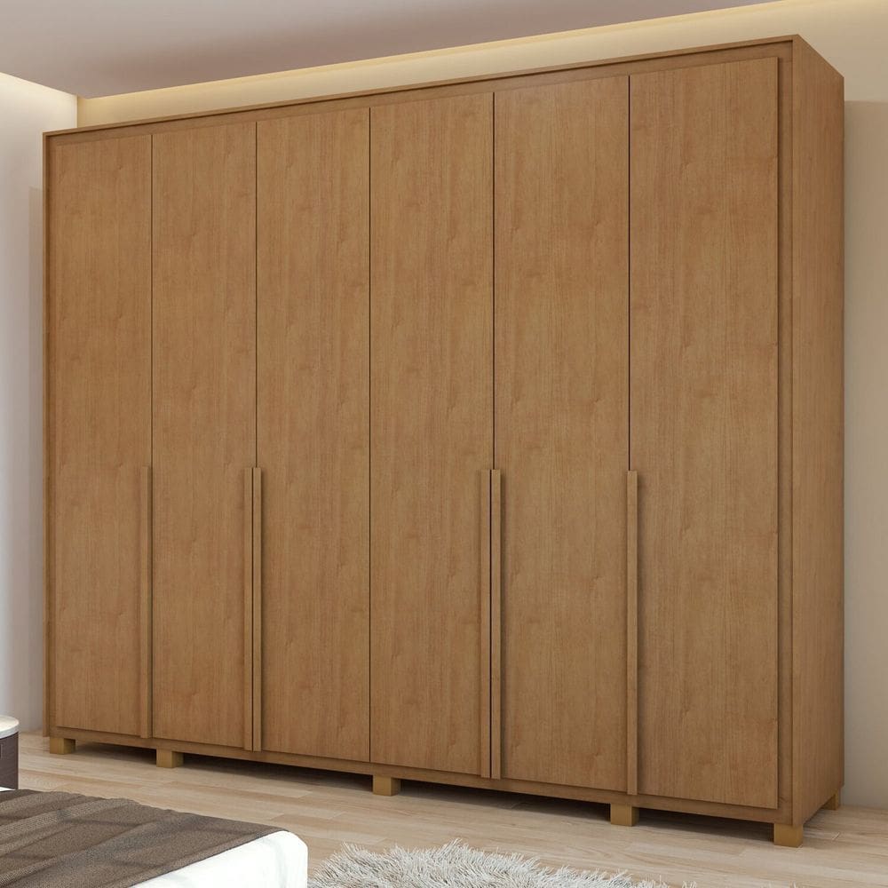 Guarda-roupa 6 Portas 6 Gavetas 100% Mdf com Pés Imperatore Amêndoa Clean
