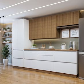 Cozinha Completa Modulada 5 Peças 8 Portas 6 Gavetas com Rodapé Norten Branco/Marrom