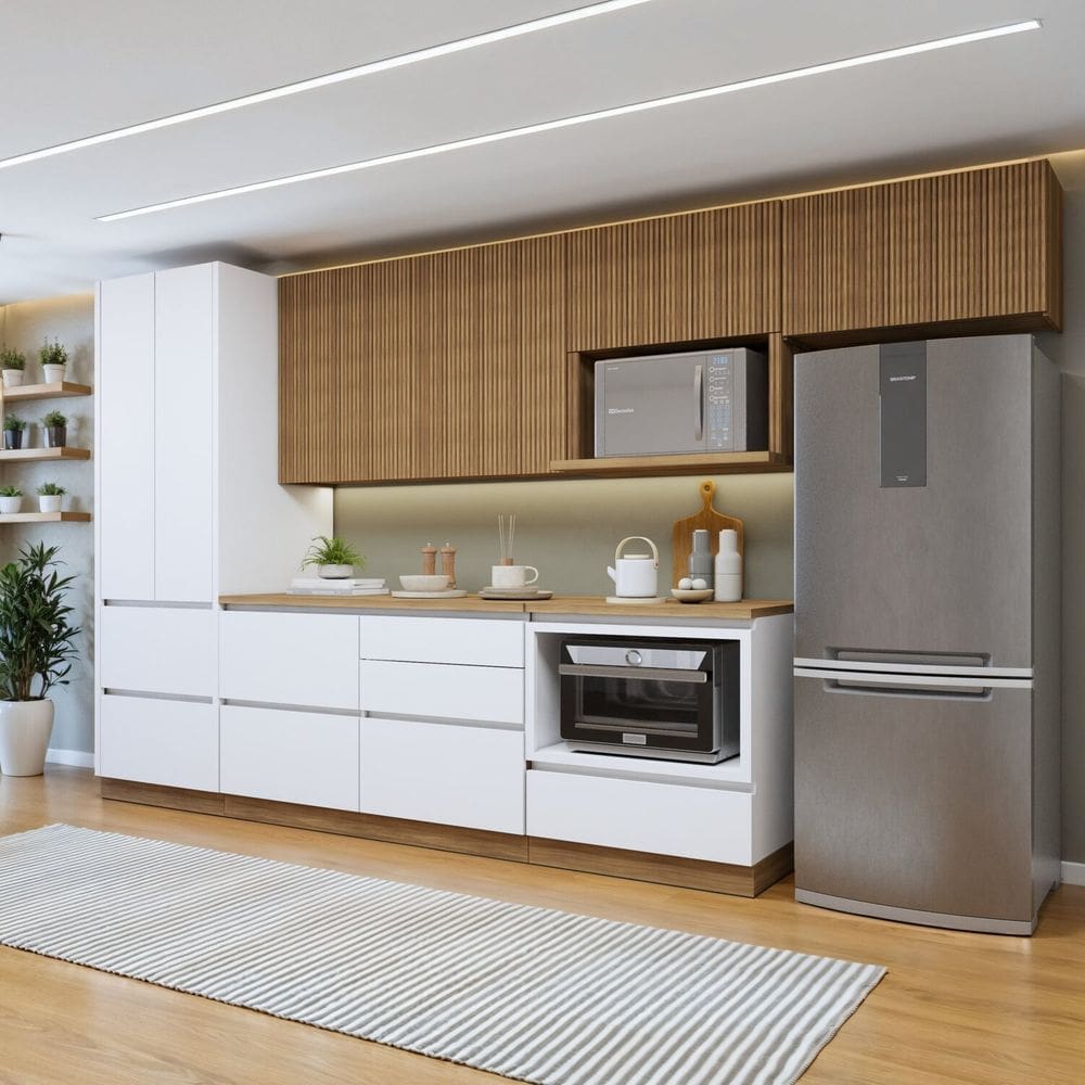 Cozinha Completa Modulada 6 Peças 7 Portas 7 Gavetas com Rodapé Norten Branco/Marrom