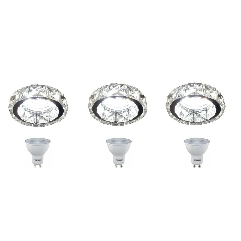 Kit 3 Spot De Embutir Cristal Gesso Sala + Led Branco Frio