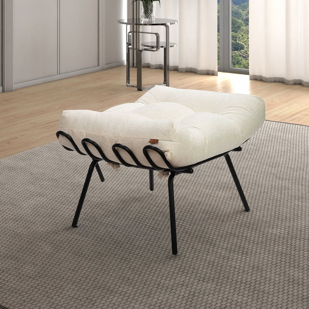 Puff de Ferro e Estofado Living Costela Espresso Móveis Preto/Branco