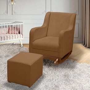 Poltrona de Amamentação com Balanço Bouclê com Puff Aquila Plus Ocre