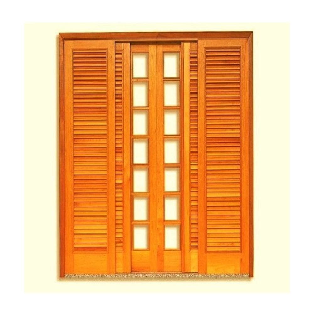 Porta de Correr Tripla Reta - Madeira Maciça - Angelim