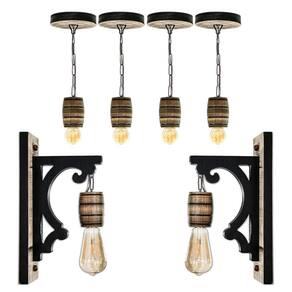 Kit Luminárias Rústicas Coloniais 4 Pendentes E 2 Arandelas